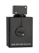 Men's Armaf perfume bottle with hanging circular charm, dark gray-black