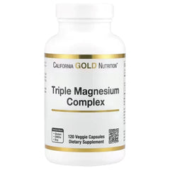 California Gold Nutrition مركب المغنيسيوم الثلاثي 105 ملجم لكل كبسولة - مالات وسترات وكيليت بيسجليسينات، 120 كبسولة نباتية