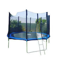 12ft outdoor trampoline with dark blue safety net and ladder, round jumping mat
