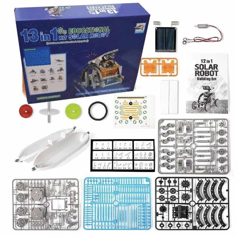 13 in 1 solar robot kit for kids ages from 7 years and above educational toys science experiment diy solar powered building kit for boys and girls online in Dubai and UAE at Mumzar.com better value compared to Noon, Amazon.ae, Carrefour, and Dubizzle when you shop for adults and kids at Mumzar.com free delivery in Dubai, Abu Dhabi, Sharjah, Ajman, Umm Al Quwain, Fujairah, and Ras Al Khaimah.