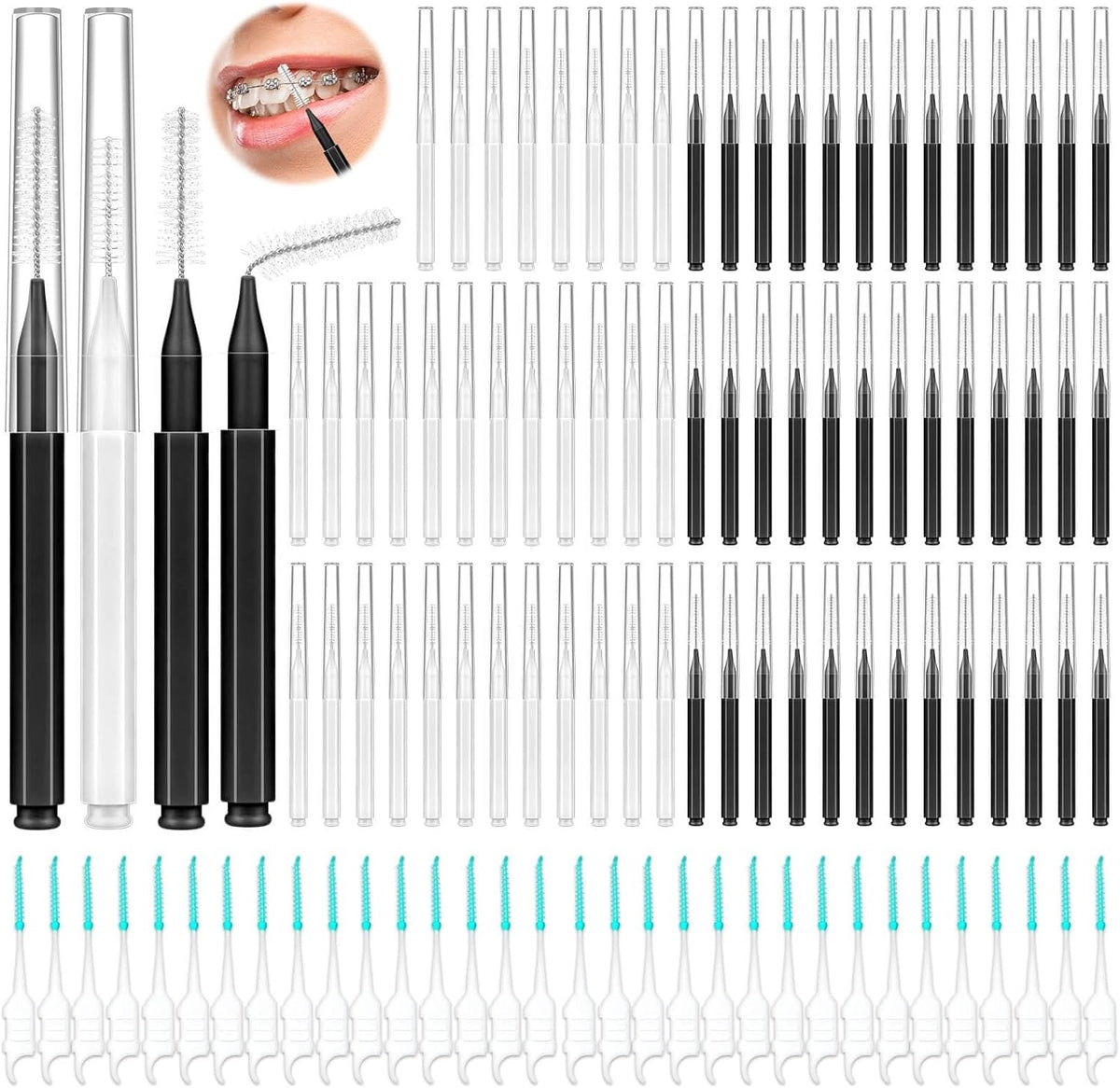Lezmarket 300PCS Interdental Brushes for Braces, Soft and Bendable Dental Brush for Orthodontic Braces, Braces Cleaner Brush Tooth Pick Teeth Flossers Brushes for Teeth (White and Black)