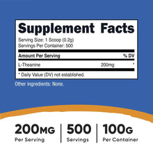 Supplement Facts label showing L-Theanine 200mg per serving
