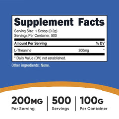 Supplement Facts label showing L-Theanine 200mg per serving