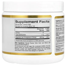 Supplement Facts label on magnesium powder drink container, California Gold Nutrition