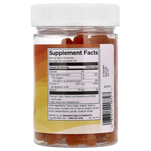 Vitamin C gummies bottle with Supplement Facts label and orange gummy pieces