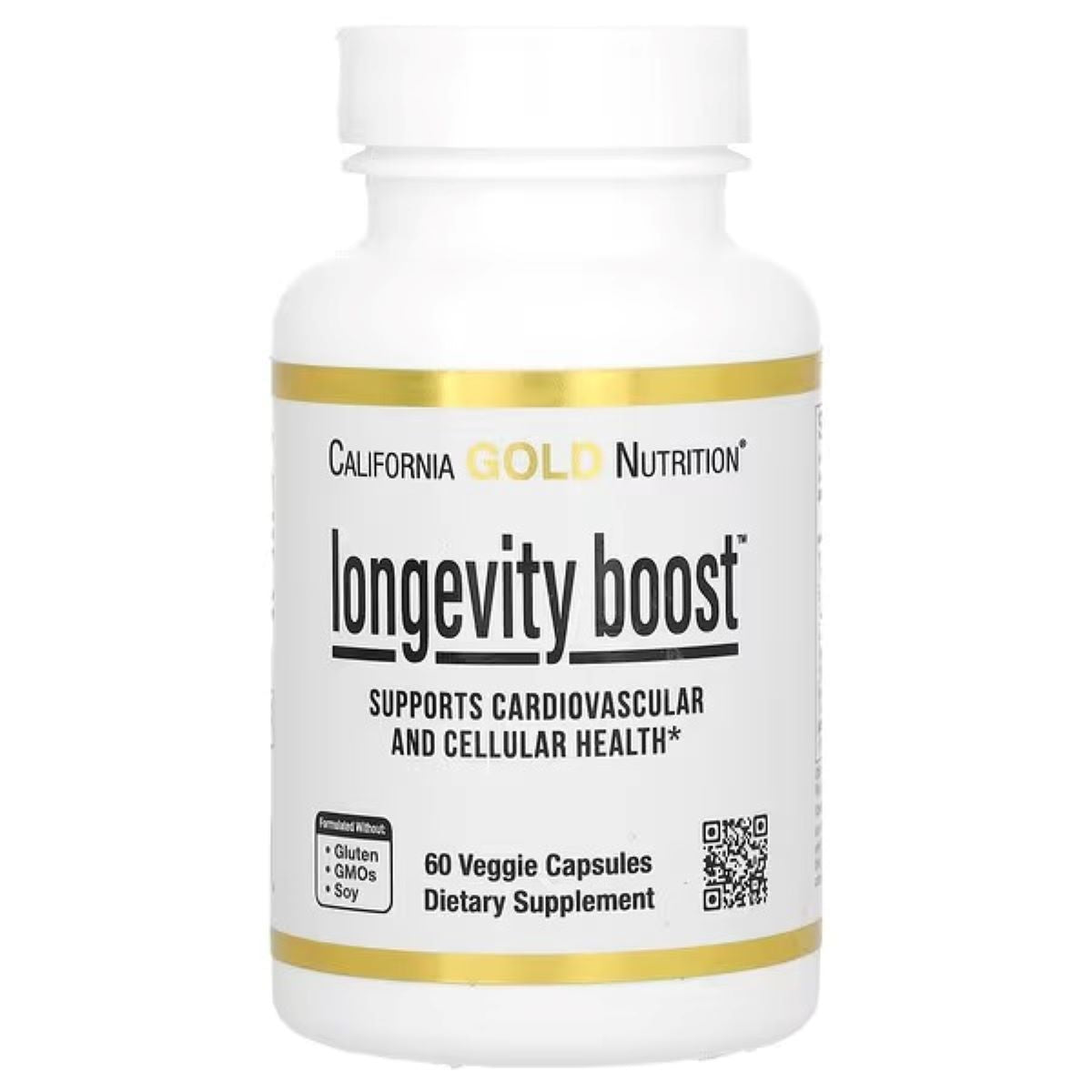 California Gold Nutrition Longevity Boost with trans-Resveratrol, Olive Leaf & Grape Extract Blend, MCTs, 60 Veg Capsules