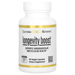 California Gold Nutrition Longevity Boost with trans-Resveratrol, Olive Leaf & Grape Extract Blend, MCTs, 60 Veg Capsules