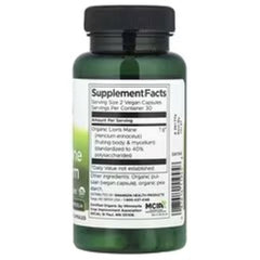 Organic lion's mane mushroom dietary supplement bottle, Supplement Facts label