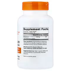 Magnesium citrate supplement bottle back label with Supplement Facts panel