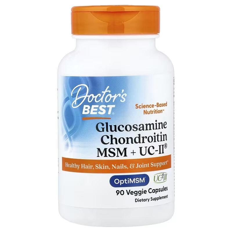 White supplement bottle with blue label for glucosamine, chondroitin, MSM & UC-II