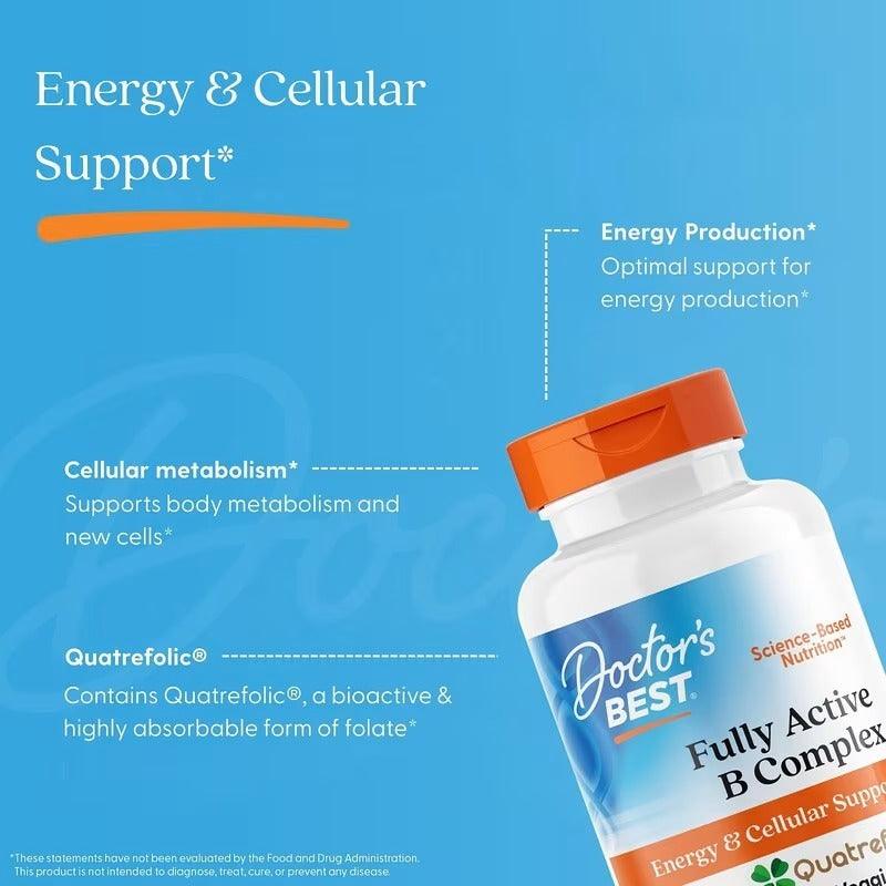 B complex supplement bottle with orange cap, Energy & Cellular Support