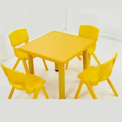 Indoor 5 Pieces Yellow Color Furniture Set Plastic Table And Chair For Kids online in Dubai and UAE at Mumzar.com better value compared to Noon, Amazon.ae, Carrefour, and Dubizzle when you shop for adults and kids at Mumzar.com free delivery in Dubai, Abu Dhabi, Sharjah, Ajman, Umm Al Quwain, Fujairah, and Ras Al Khaimah.