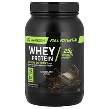 Swanson Full Potential whey protein tub, chocolate flavor, 2.5 lb black bottle