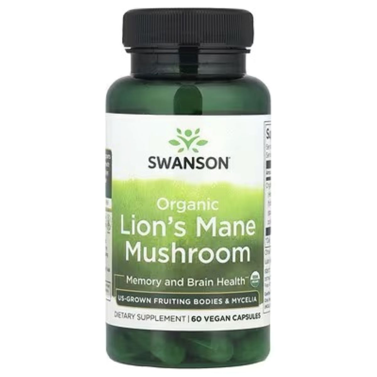 Organic lion's mane mushroom supplement bottle with SWANSON front label