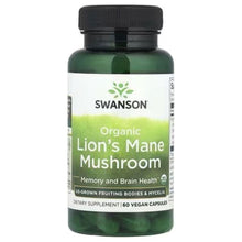 Organic lion's mane mushroom supplement bottle with SWANSON front label
