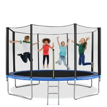 14ft outdoor trampoline with safety net and ladder, black jumping mat and frame