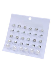 Mumzar 15 pair earring set UAE with silver studs and pearl designs on white card