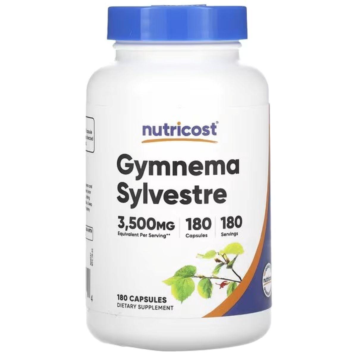 Gymnema Sylvestre supplement bottle with blue cap and label, 180 capsules
