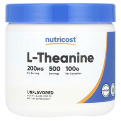 Nutricost L-Theanine unflavoured supplement bottle with blue cap
