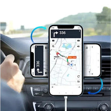 Magnetic wireless car charger mount with three phones on dashboard, white mount