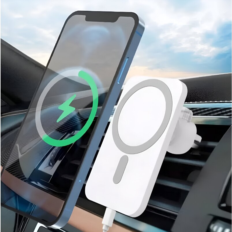 Huitich 15W magnetic wireless car charger mounted on car vent charging smartphone