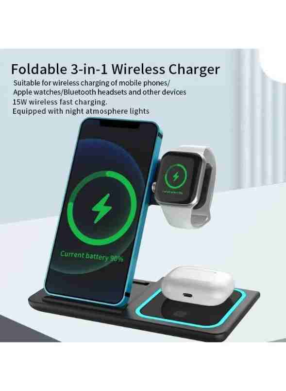 Huitich foldable 3-in-1 charger with 15W wireless charger for iPhone and Android devices