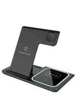 3-in-1 wireless charging dock with phone stand and circular charging pad, black