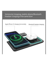 3-in-1 wireless charging dock diagram with phone charging pad and earbud/headset area