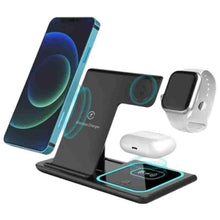 3-in-1 wireless charging dock with phone stand, watch slot, and earbud tray