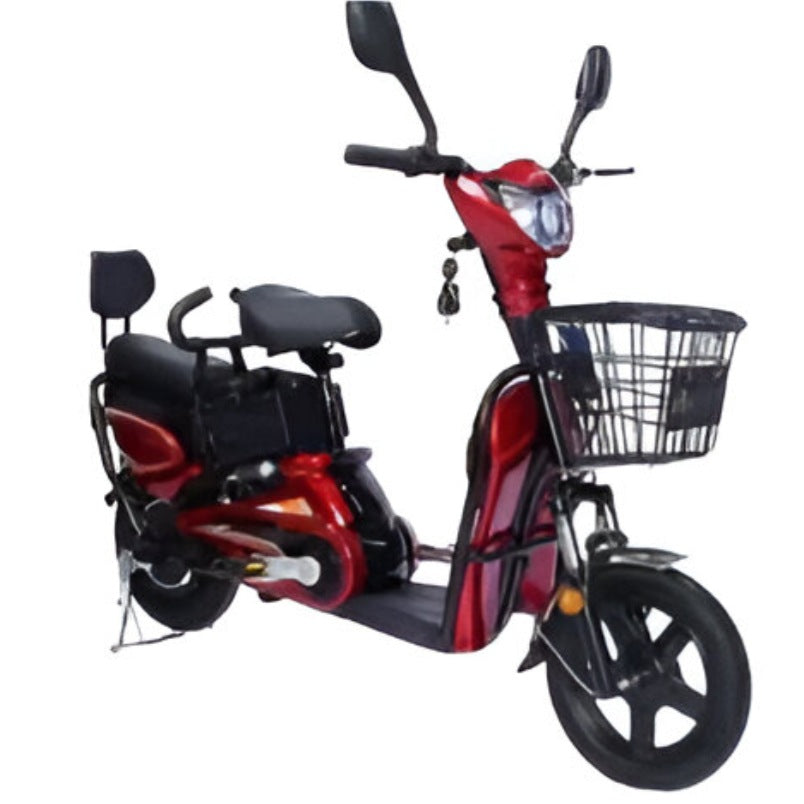 Winner sky 16 inch electric bike with basket in red featuring front basket and rear seat on scooter
