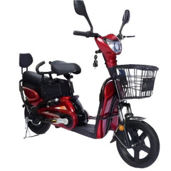 Winner sky 16 inch electric bike with basket in red featuring front basket and rear seat on scooter