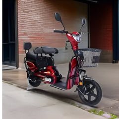 Winner sky 16 inch electric bike with basket in red with black seat and front basket