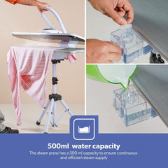 Geepas Digital Steam Press with Stand- GSP25037|Suitable for All Kinds of Fabric and Safe for Delicate Fabrics/Equipped with Metal Plate and 500 ML Capacity, 2200 W/White, 2 Years Warranty