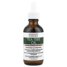 Advanced Clinicals tea tree oil dropper bottle, amber glass, clear cap and label