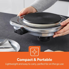 Geepas Stainless Steel Single Hot Plate, Indicator Light, GHP32023 1500W, Adjustable Temperature Control, Overheat Protection,2 Years Warranty, Silver
