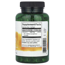 SWANSON Natural E-400 vitamin E softgel bottle, Supplement Facts panel