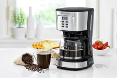 BLACK+DECKER 12-Cup Coffee Maker, 900W Programmable Drip Coffee Machine, 1.5L Glass Carafe, 24-Hour Timer, Keep Warm Function, LCD Display, Auto Shut-Off, Boil Dry Protection, Black - DCM85-B5
