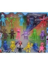 18-piece collectible character figures in assorted colors inside display box