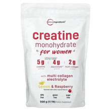 Creatine monohydrate supplement pouch, Lemon & Raspberry flavor, microingredients