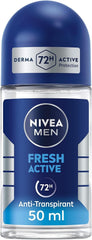 NIVEA MEN Antiperspirant Roll-on for Men, Fresh Active Fresh Scent, 50ml