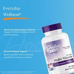 Women's multi-vitamin bottle with purple cap and side label