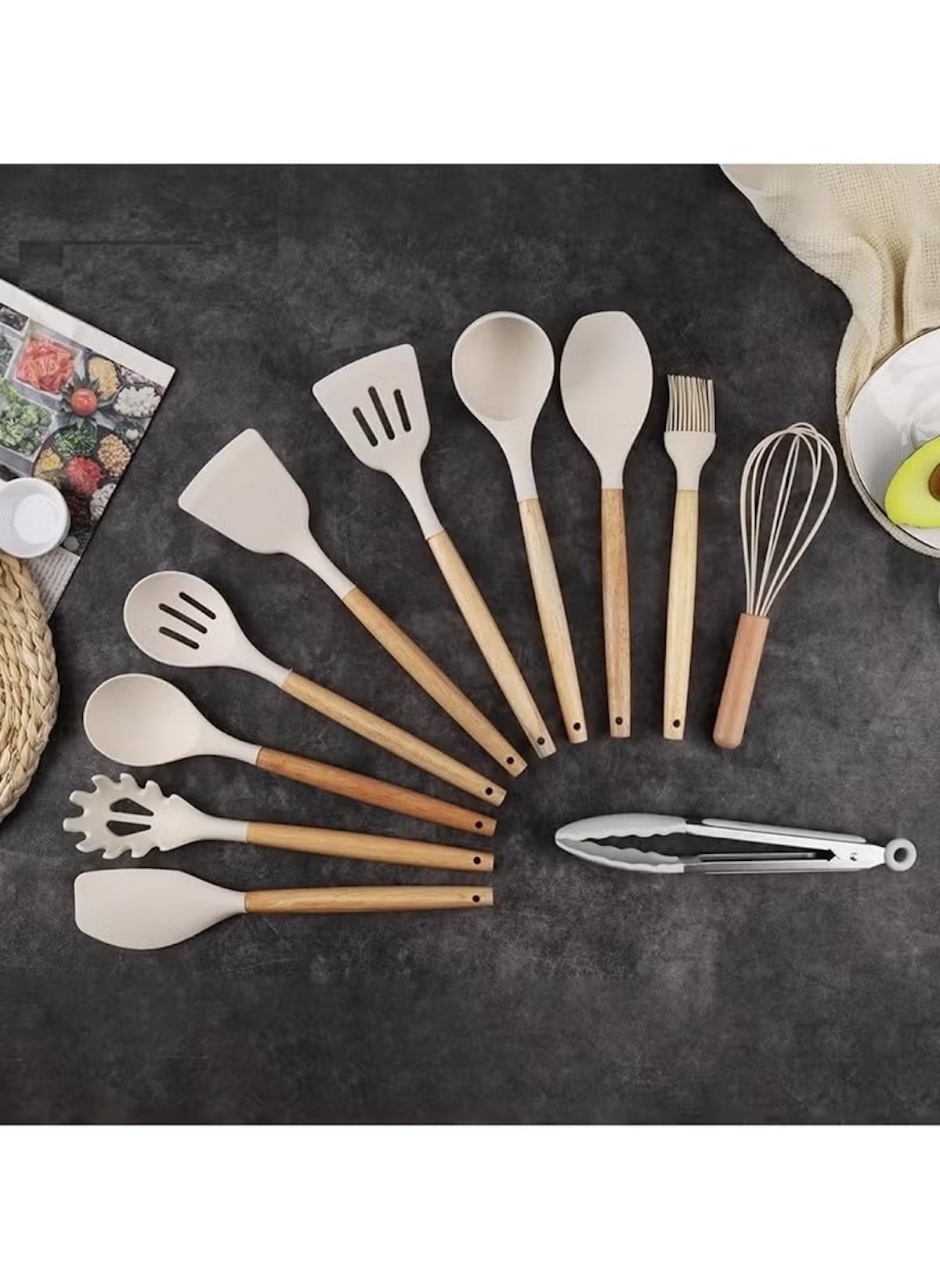 Huitich 19 piece kitchen tool set UAE with wooden handles and silicone heads for versatile cooking