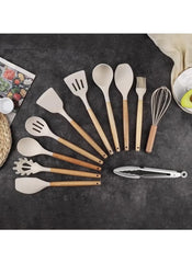 Huitich 19 piece kitchen tool set UAE with wooden handles and silicone heads for versatile cooking