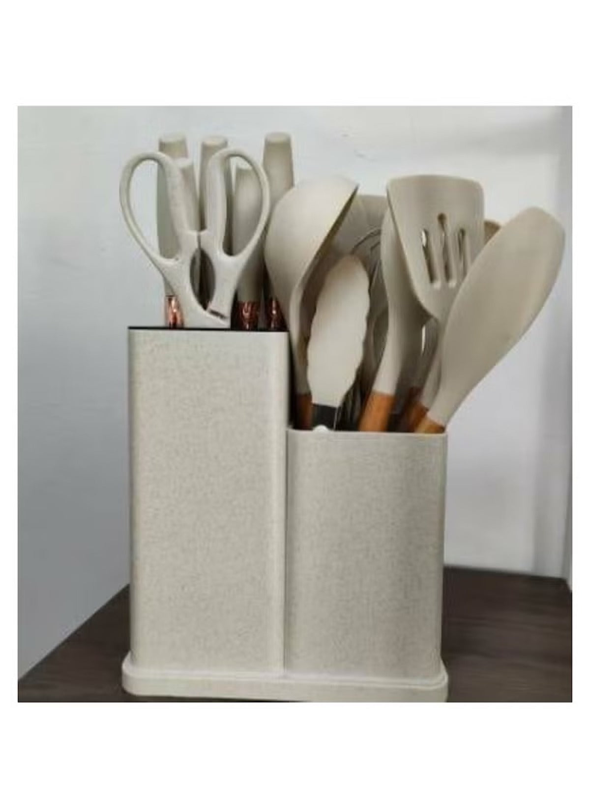 Huitich 19 piece kitchen tool set UAE with beige utensils and scissors in organizer holder