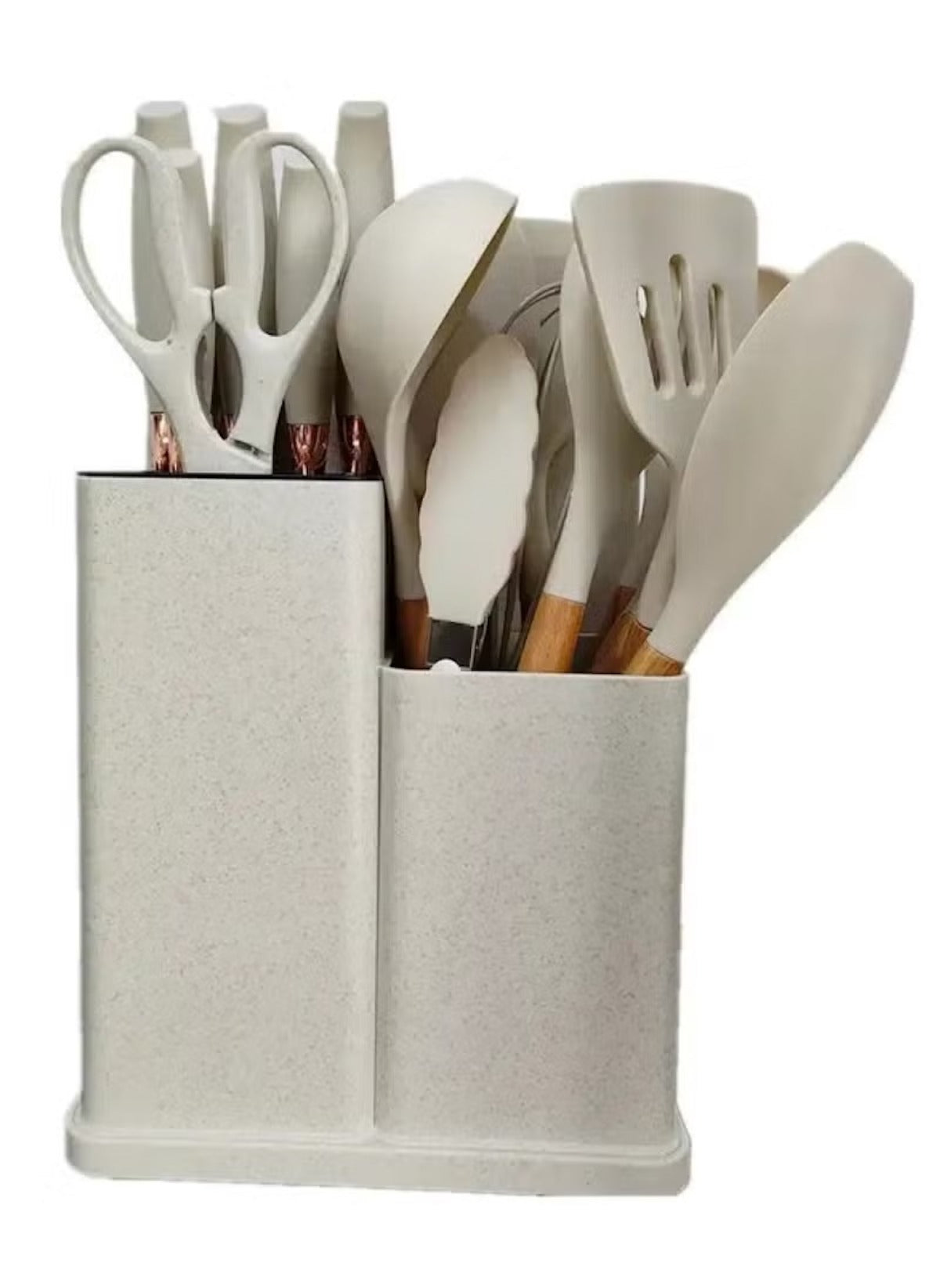 Huitich 19 piece kitchen tool set UAE with beige utensils and scissors in a dual compartment holder