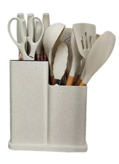 Huitich 19 piece kitchen tool set UAE with beige utensils and scissors in a dual compartment holder