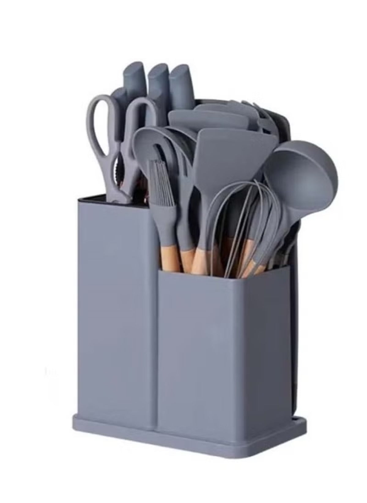 Huitich 19 piece kitchen tool set UAE in gray with wooden handles and storage holder