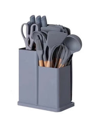 Huitich 19 piece kitchen tool set UAE in gray with wooden handles and storage holder