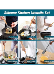 Huitich 19 piece kitchen tool set UAE with silicone utensils including pasta server soup ladle slotted spoon and turners