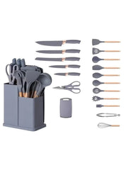 Huitich 19 piece kitchen tool set UAE with knives, scissors, spatulas, spoons, whisk, and utensil holder in gray